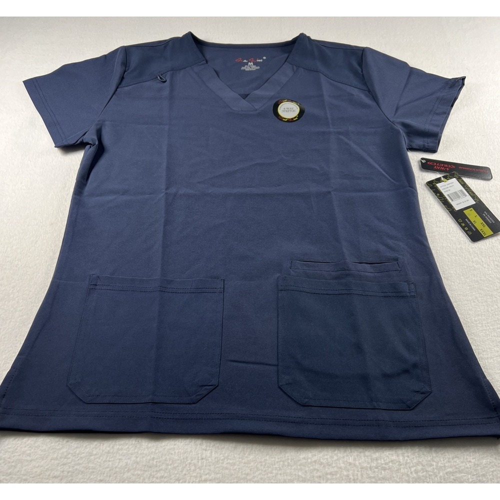 Heal‎ Wear Scrub Top Womens Medium Navy New 4-Way Stretch V-Neck DDT054
